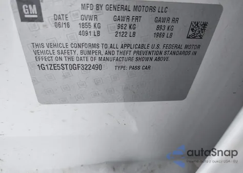 2016 Chevrolet Malibu Lt from USA, damaged, VIN 1G1ZE5ST0GF322490